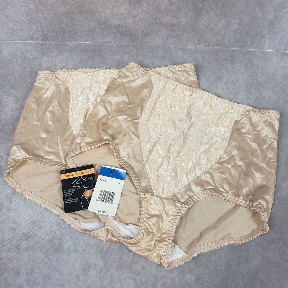 Bali Brief Underwear Womens XL Light Tummy-Control Panties Lace Support 2pk X372